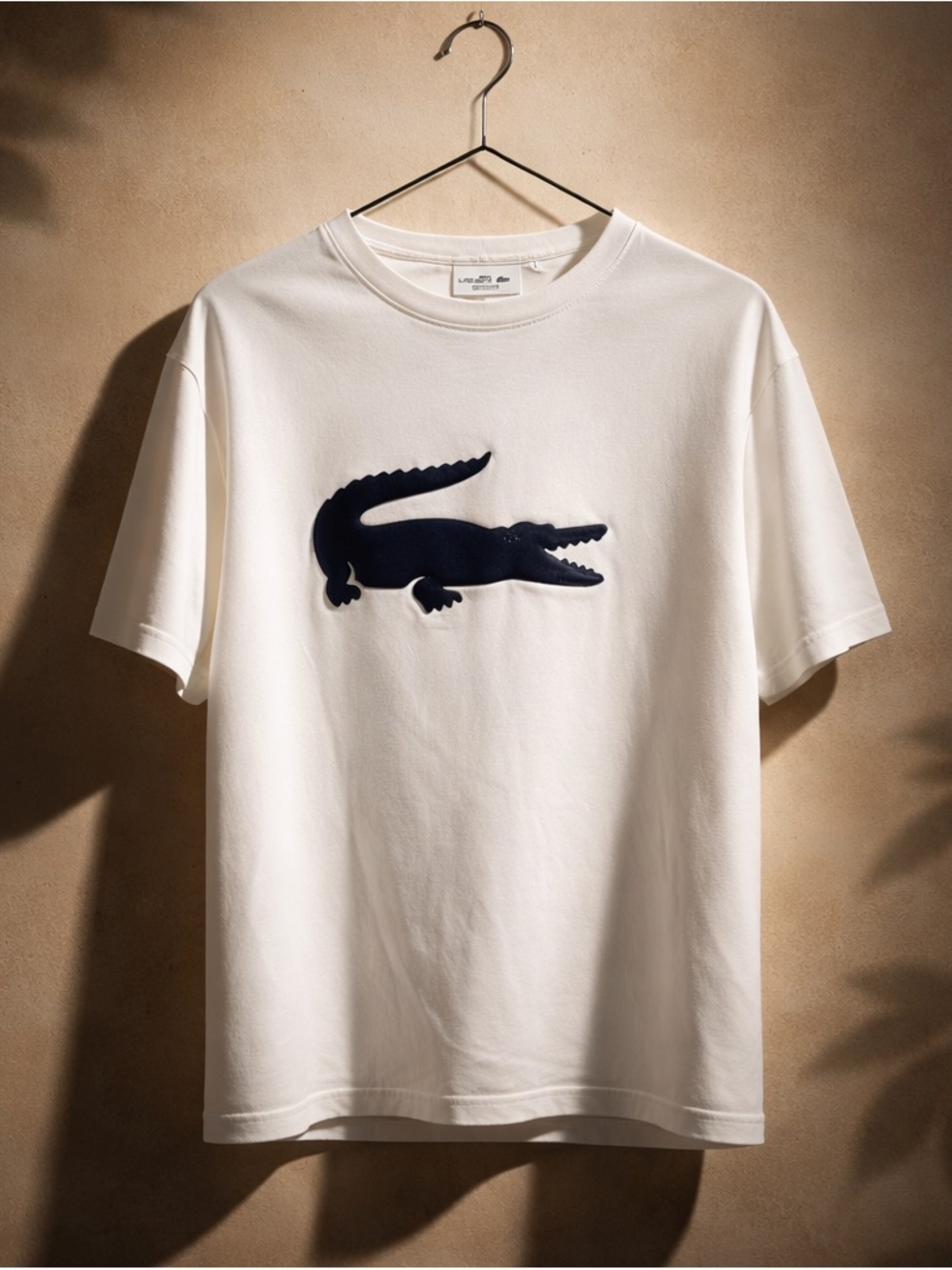 Lacoste White mens Tee with Navy Crocodile Graphic